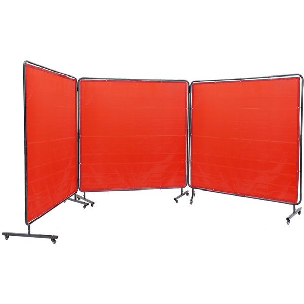 Succebuy Schermo Per Saldatura A 3 Pannelli 6' X 6' Con Cornice, Protezione In Vinile Ignifugo, Mobile E Professionale Per L'officina, 12 Ruote Girevoli (6 Bloccabili), Rosso-image