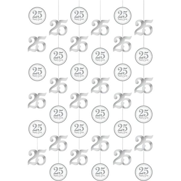 Amscan - Filo - Decorazione Da Appendere, Confezione Da 6 Pezzi Per Il 25° Anniversario - Foglio, Plastica SG38724 (Taglia Unica) (Argento)-image