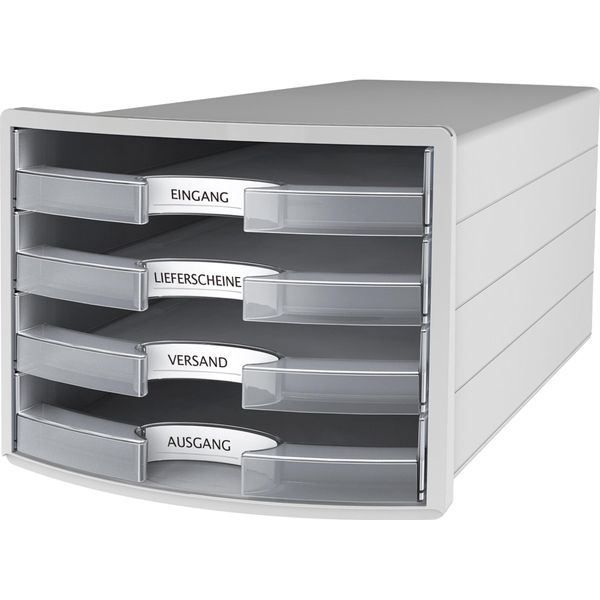 Han 1013-63 Cassettiera Impuls - A4/C4, 4 Cassetti Aperti, Grigio Chiaro/ Trasparente-image