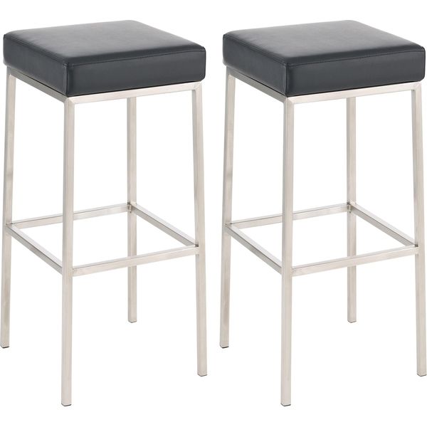 Clp Set Di 2 Sgabelli Da Bar Sedute E Poggiapiedi Rivestiti In Ecopelle Montreal, Acciaio Inox Nero-image