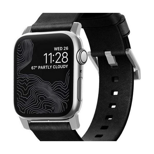 Nomad, Cinturino In Pelle Horween Per Apple Watch 42-44-45 Mm, Nero / Argento-image