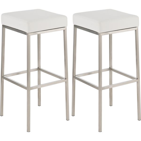 Clp Set Di 2 Sgabelli Da Bar Montreal Rivestiti In Ecopelle E Poggiapiedi, Acciaio Inox Bianco-image
