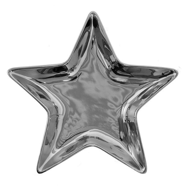 Clayre & Eef Decorazione Ciotola Star 20X19 Cm Vetroceramica Color Argento-image