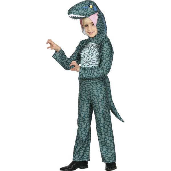 Costume Da Dinosauro Per Bambini Con Cappuccio E Coda Tuta Completa Per Animali Carnevale Idee Per La Festa Avventura, Taglia: 110/116 Colore: Verde-image