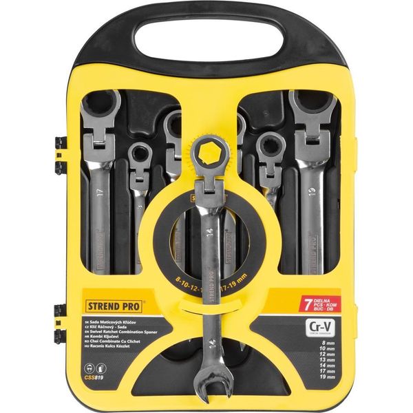 Set Di Chiavi Strend Pro CSS819, 7 Pezzi, Combinate A Cricchetto Con Snodo, 8-19 Mm-image