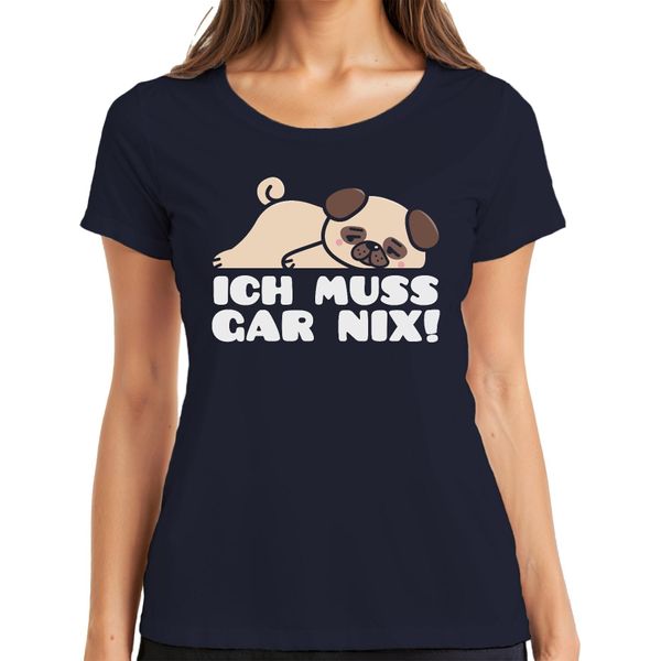 Non Devo Fare Nulla, Carlino Carino Che Dice Cane Amore Carlino Fan Regalo Signore T-Shirt, Navy, L-image