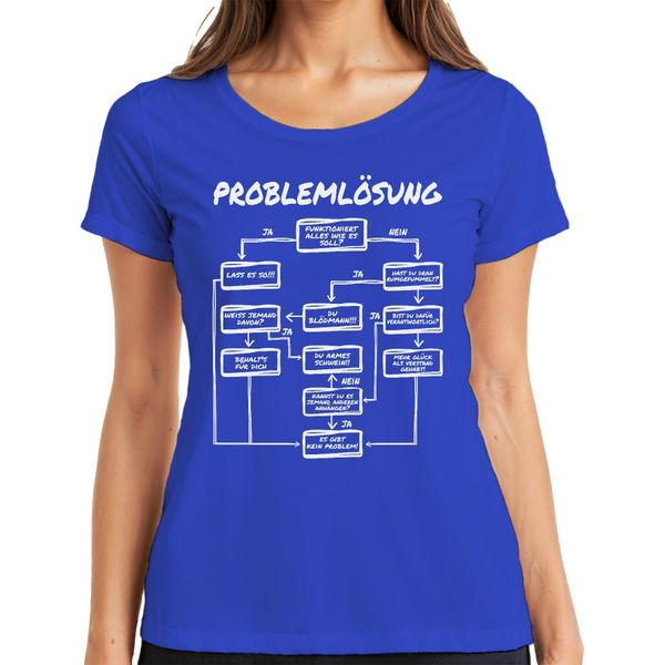 Problem Solving Flowchart Funny Process Developer It Support Ladies T-Shirt, Blue, Xxl-image