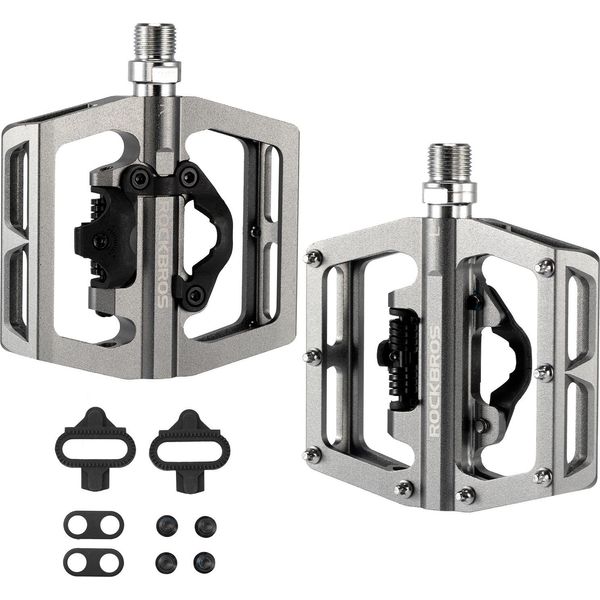 Rockbros Pedali Per Bicicletta 2 In 1 Pedali Spd/Pedali Da Piattaforma In Alluminio, Per Mtb Bici Da Strada Bici Da Città, Titanio-image