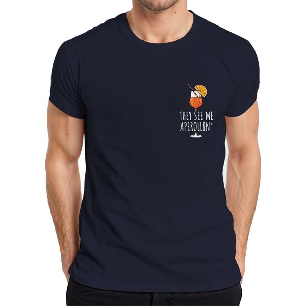 Mi Vedono Aperollin' Aperol Spritz Party Sommer Cocktail Lustig Herren T-Shirt, Navy, S-image