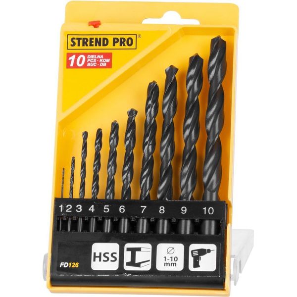 Set Di Punte Strend Pro FD126, 10 Pezzi, 1-10 Mm, Hss, Per Metallo-image