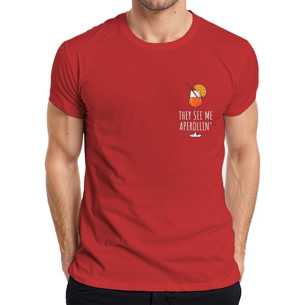 Mi Vedono Aperollin' Aperol Spritz Party Sommer Cocktail Lustig Herren T-Shirt, Rot, M-image