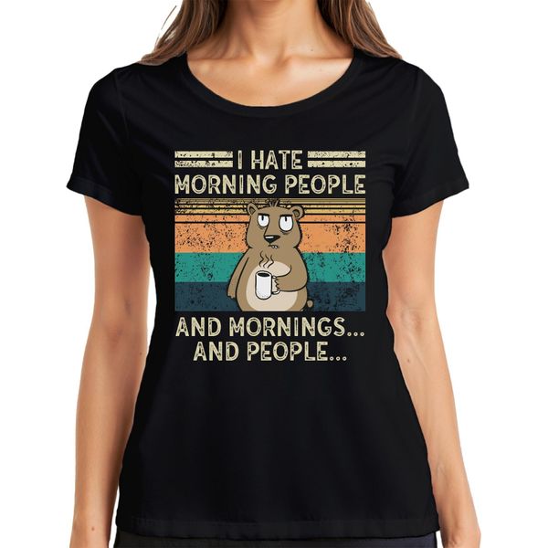 Maglietta Da Donna Hate Morning People Mornings And People Coffee Bear Vintage Grunge, Nero, 3XL-image