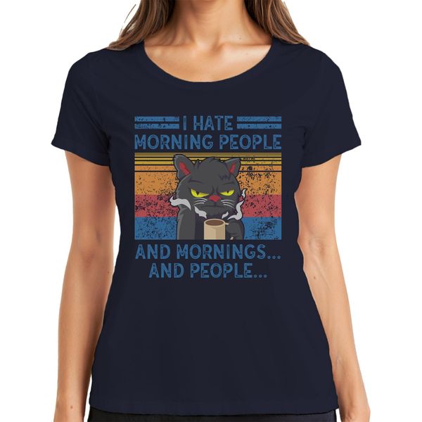 I Hate Mornings And People Morning Grouch Coffee Cat Maglietta Vintage Da Donna, Marina, Xxl-image