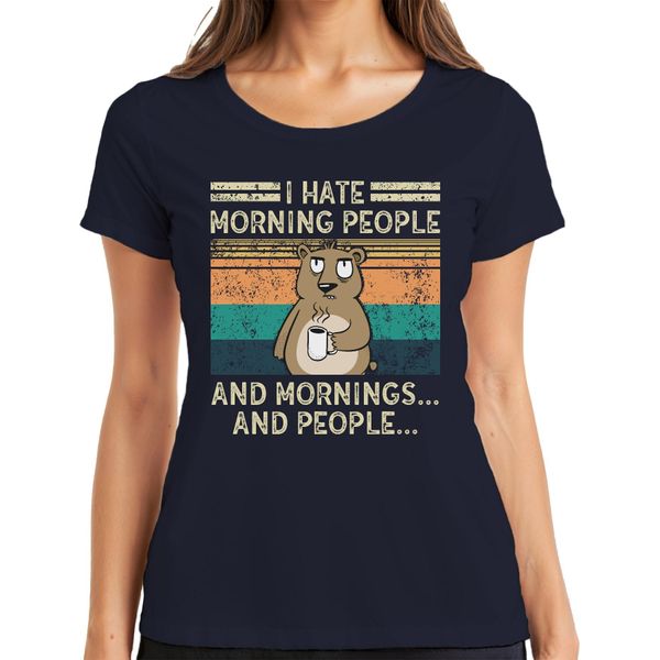 Odio Le Persone Del Mattino Le Mattine E Le Persone Kaffee BäR Vintage Grunge Damen T-Shirt, Navy, Xl-image