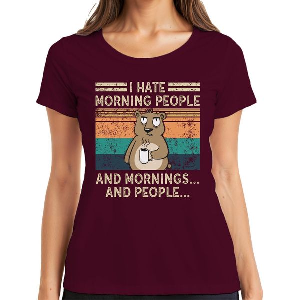 Odio Le Persone Del Mattino Le Mattine E Le Persone Kaffee BäR Vintage Grunge Maglietta Da Donna, Borgogna, L-image