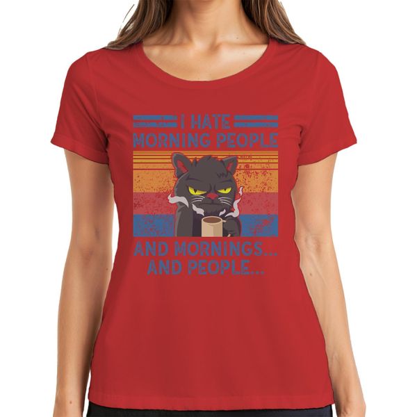 I Hate Mornings And People Morning Grouch Coffee Cat Maglietta Vintage Da Donna, Rosso, 3XL-image