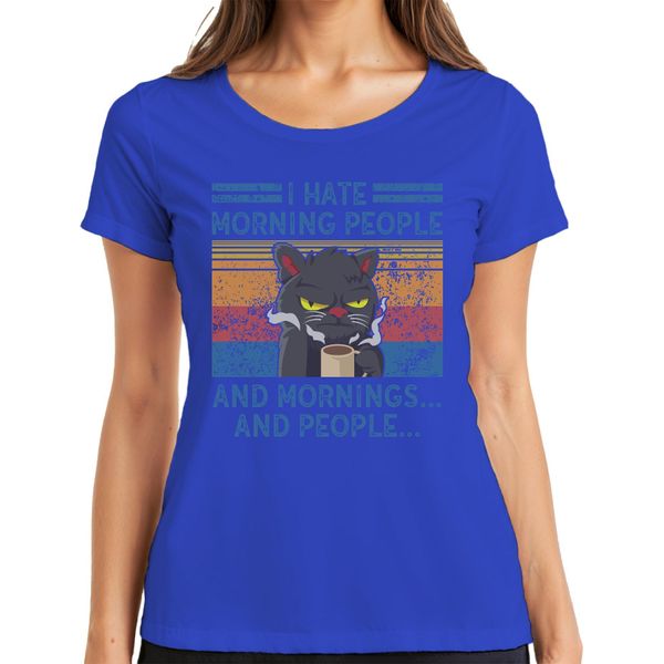 I Hate Mornings And People Morning Grouch Coffee Cat Maglietta Vintage Da Donna, Blu, Xl-image