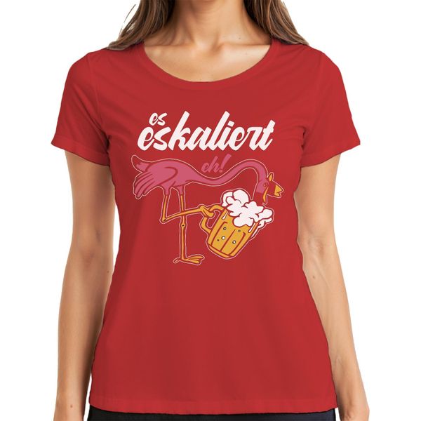 è Comunque In Aumento Flamingo Beer Enjoyment Beach Party Boozing Mallorca Ladies T-Shirt, Rosso, L-image