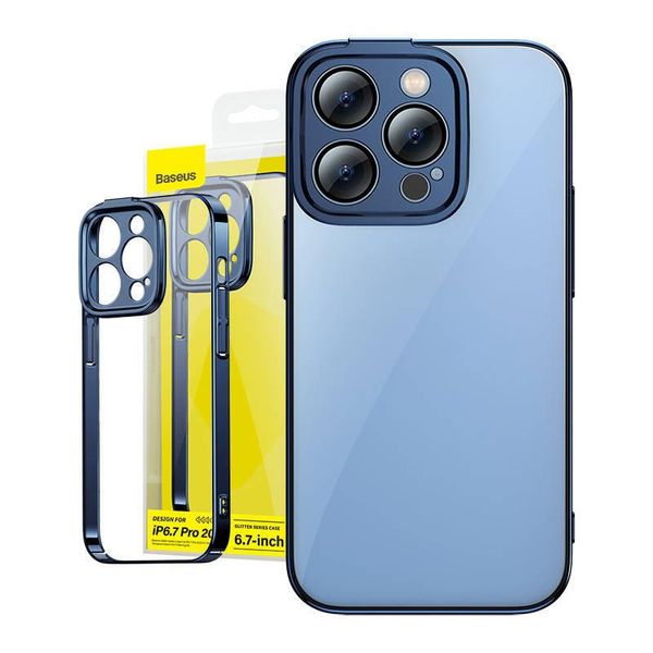 Set Protettivo Baseus Glitter Custodia Trasparente E Vetro Temperato Per Iphone 14 Pro Max (Blu)-image