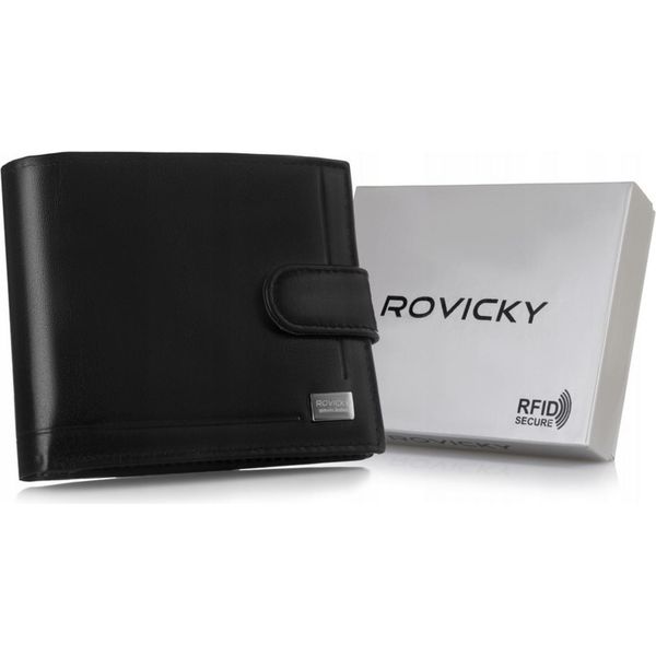 Rovicky | Portafoglio Da Uomo In Pelle Rfid, Con Chiusura A Scatto, Pelle Naturale, Nero, 11,5X9,5 Cm-image