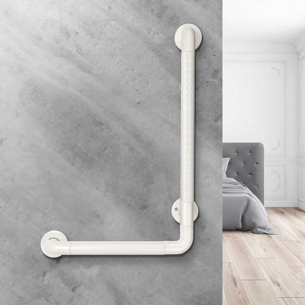 Swanew Maniglione Per Doccia In Acciaio Inox, Maniglione Antiscivolo A Forma Di L Fluorescente, Maniglione Montato A Parete Fino A 200KG Per Vasca Da Bagno, Camera Da Letto, Scala 60*40Cm Bianco-image