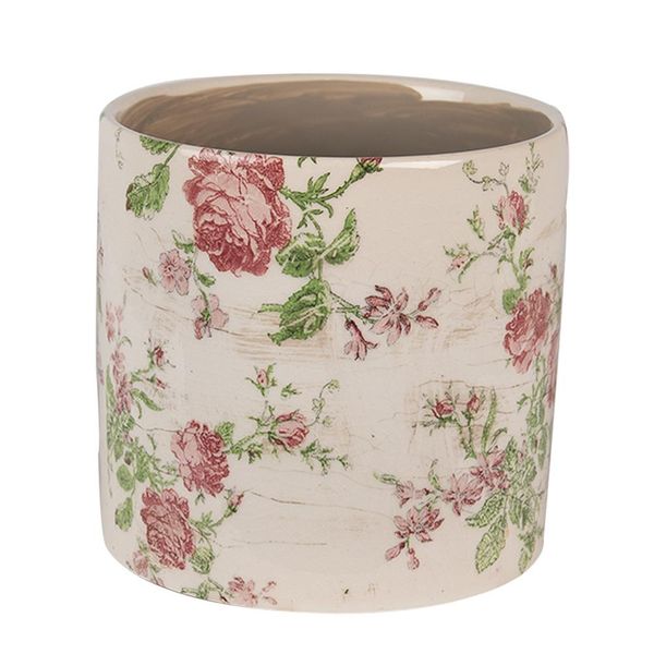 Vaso Da Fiori Clayre & Eef Ø 14X13 Cm Fiori In Ceramica Rosa Beige-image