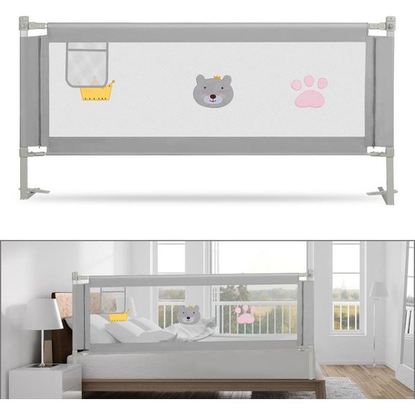 Yakimz 180Cm Protezione Letto Bambini Protezione Letto Regolabile In Altezza Protezione Anticaduta Per Bambini Protezione Letto Con Rete Arieggiata, Per Letto Famiglia E Lettino Grigio-image
