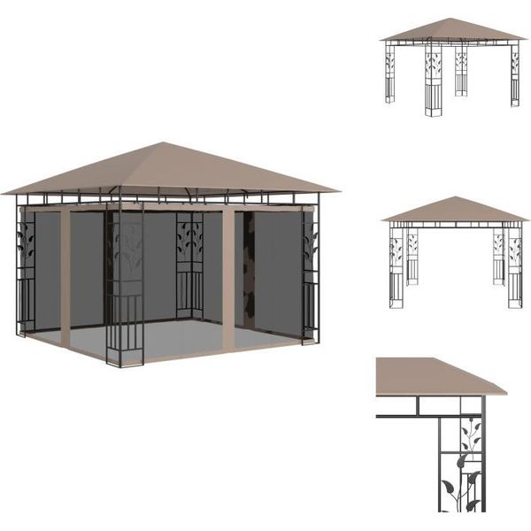 Vidaxl Padiglione Con Zanzariera 3X3X2,73 M Taupe 180 G/M² - Padiglioni E Tende Per Feste-image