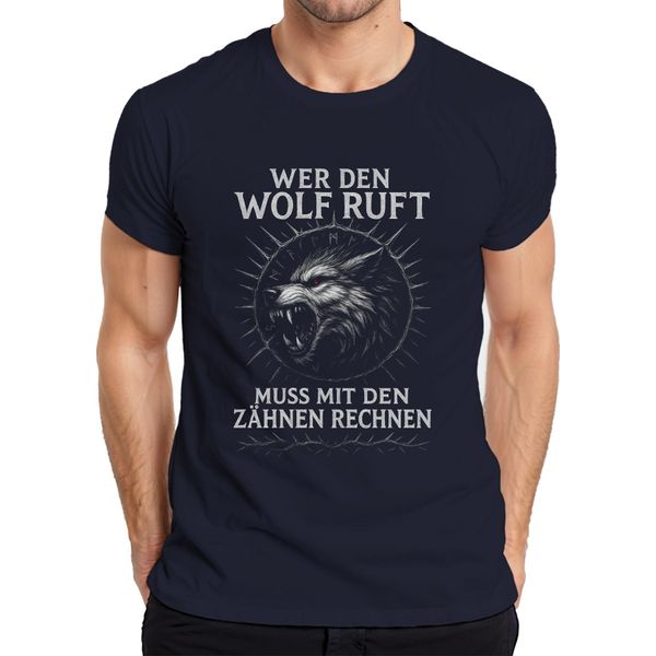 Maglietta Da Uomo Who Calls The Wolf Viking Slogan Valhalla Nordic Fenriswolf, Navy, 3XL-image