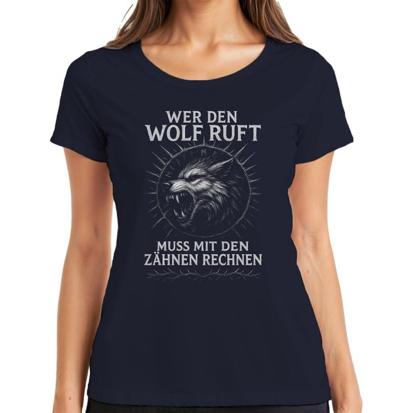 Maglietta Da Donna Who Calls The Wolf Viking Slogan Valhalla Nordic Fenriswolf, Navy, 3XL-image