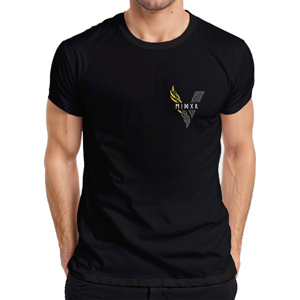 Maglietta Da Uomo Gialla Con Motivo Di Rune Vichinghe E Nodi Della Mitologia Celtica Nordica, Nero, 3XL-image