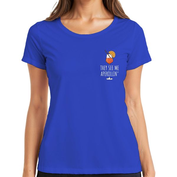 Mi Vedono Aperollin' Aperol Spritz Party Sommer Cocktail Lustig Damen T-Shirt, Blau, 3XL-image