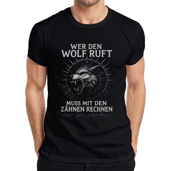 Maglietta Da Uomo Who Calls The Wolf Slogan Vichingo Valhalla Nordic Fenriswolf, Nero, Xl-image