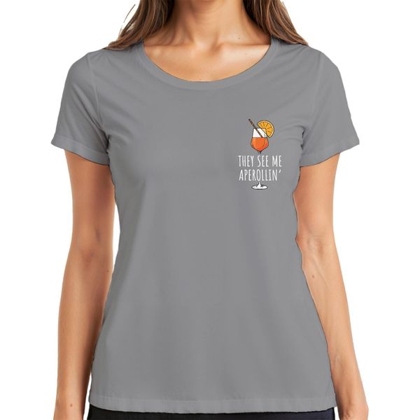 Mi Vedono Aperollin' Aperol Spritz Party Sommer Cocktail Lustig Damen T-Shirt, Grau, Xxl-image