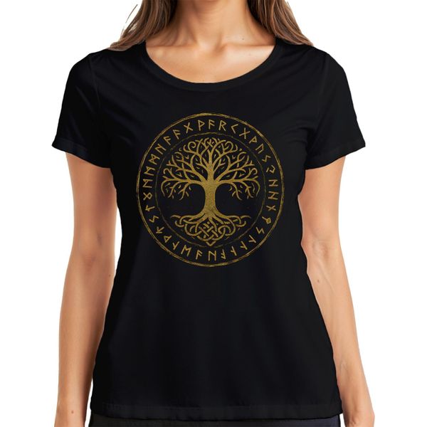 Maglietta Da Donna Yggdrasil Tree Of Life Celtic Nordic Runes Mysticism Viking, Nero, 3XL-image