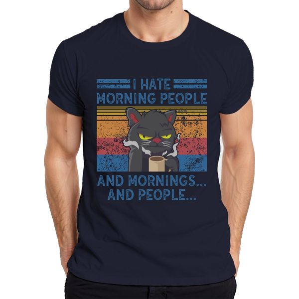Maglietta Da Uomo Vintage I Hate Mornings And People Morning Grouch Coffee Cat, Navy, Xxl-image