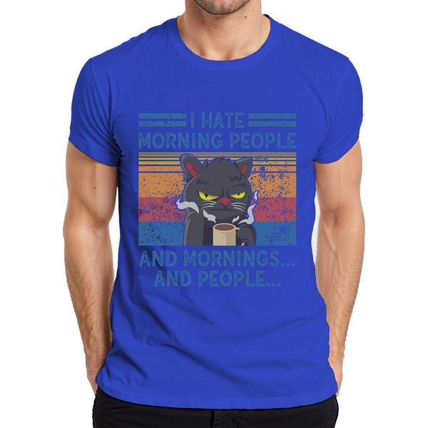 I Hate Mornings And People Morning Grouch Coffee Cat Maglietta Vintage Da Uomo, Blu, 3XL-image
