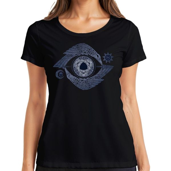 Maglietta Da Donna Della Mitologia Norrena Viking Valknut Eye Raven Knot Pattern, Nero, S-image