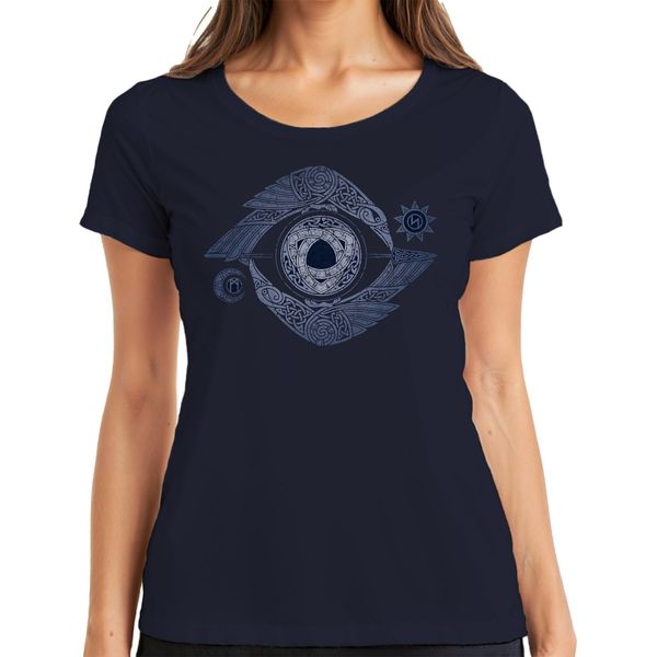 Maglietta Da Donna Della Mitologia Norrena Viking Valknut Eye Raven Knot Pattern, Navy, Xl-image