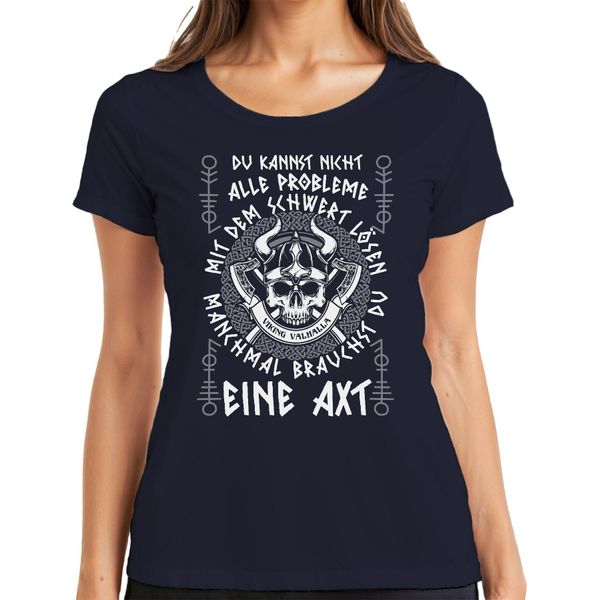 Non Tutti I Problemi Si Risolvono Con Una Spada Viking Valhalla Ladies T-Shirt, Navy, L-image