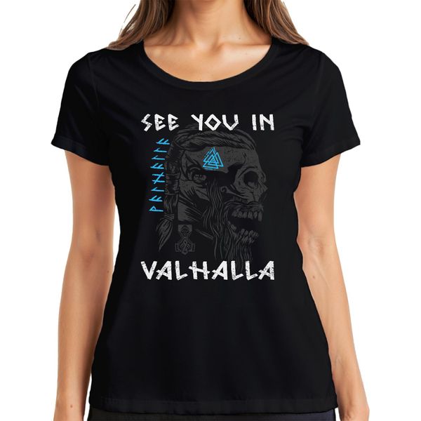 Ci Vediamo Nel Valhalla Maglietta Da Donna Mitologia Del Teschio Vichingo MjöLnir, Nero, Xxl-image