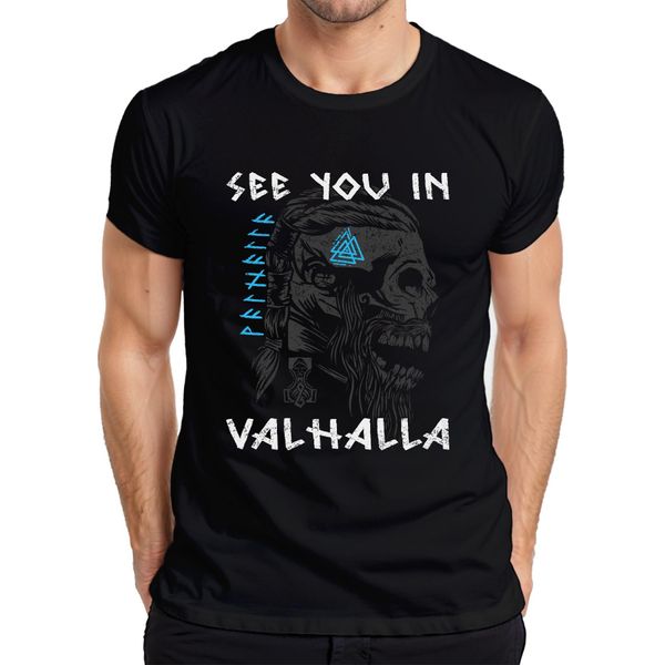 Ci Vediamo Nel Valhalla Maglietta Da Uomo Mitologia Del Teschio Vichingo MjöLnir, Nero, S-image