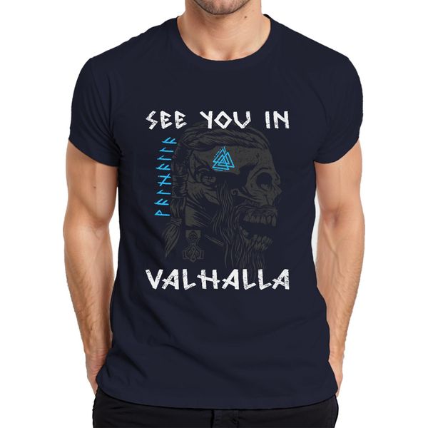Ci Vediamo Nel Valhalla Maglietta Da Uomo Mitologia Del Teschio Vichingo MjöLnir, Navy, Xxl-image