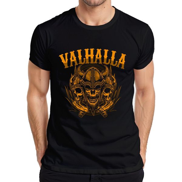 Maglietta Valhalla Viking Skull Helmet Axes Nordic Mythology Runes Uomo, Nero, Xl-image