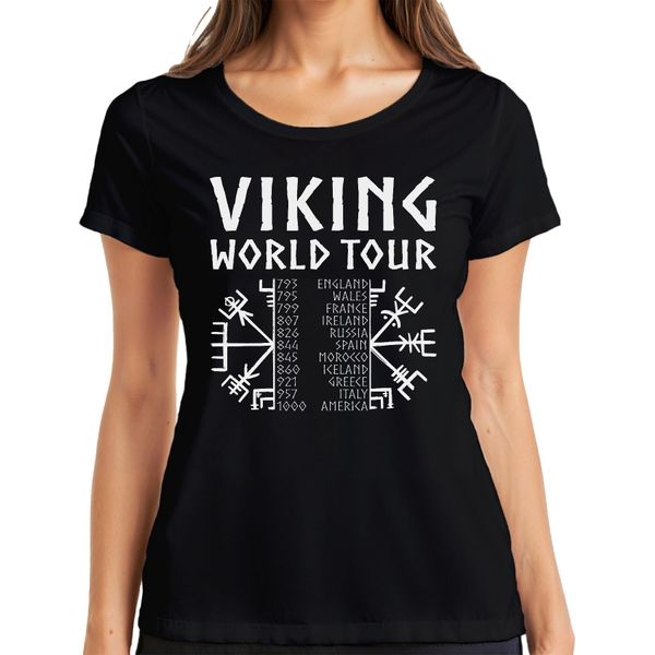 Maglietta Da Donna Viking World Tour Viking Runes Nordic World Tour Adventure, Nero, S-image