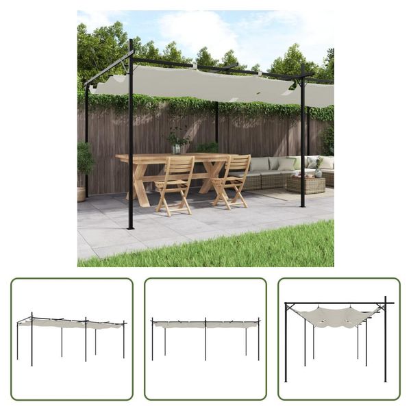 The Living Store Pergola Con Tetto Scorrevole Crema 589X292X230 Cm-image