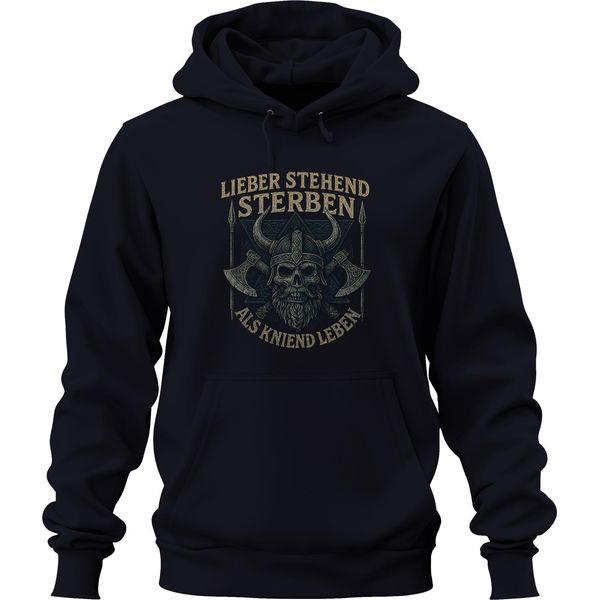 Stare In Piedi Per Morire Invece Di Inginocchiarsi Per Vivere Teschio Vichingo Asce Felpa Con Cappuccio Unisex, Navy, 3XL-image