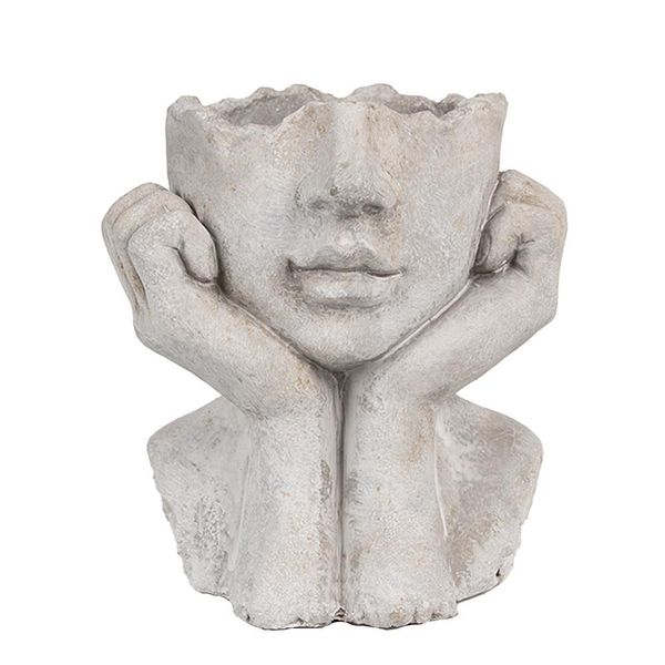 Clayre & Eef Vaso Per Fiori Da Interno Donna 17X14X18 Cm Pietra Grigia-image