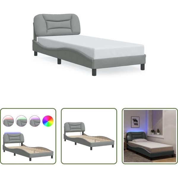 The Living Store Struttura Letto Con Led In Tessuto Grigio Chiaro 80X200 Cm-image