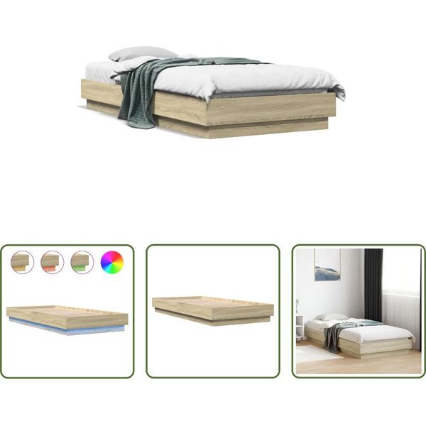 The Living Store Struttura Letto Con Led Rovere Sonoma 90X200 Cm-image
